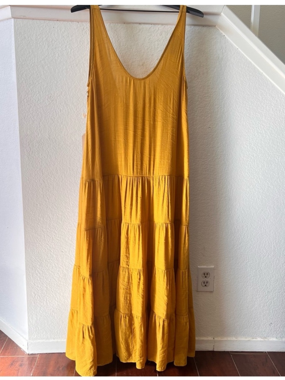 Anthropologie mustard yellow tiered maxi slip dress size M